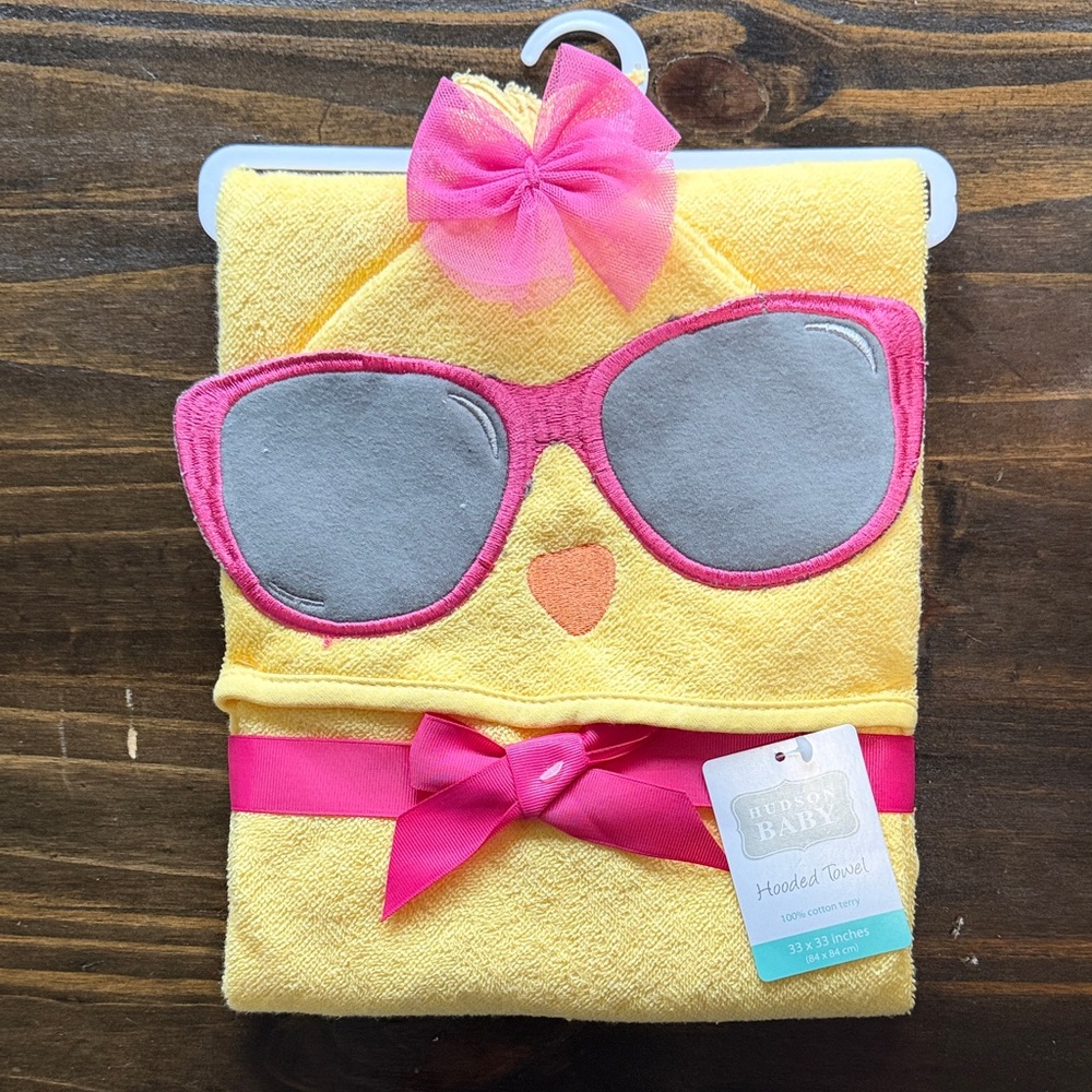 Hudson Baby Yellow Hooded Towel with Pink Accents